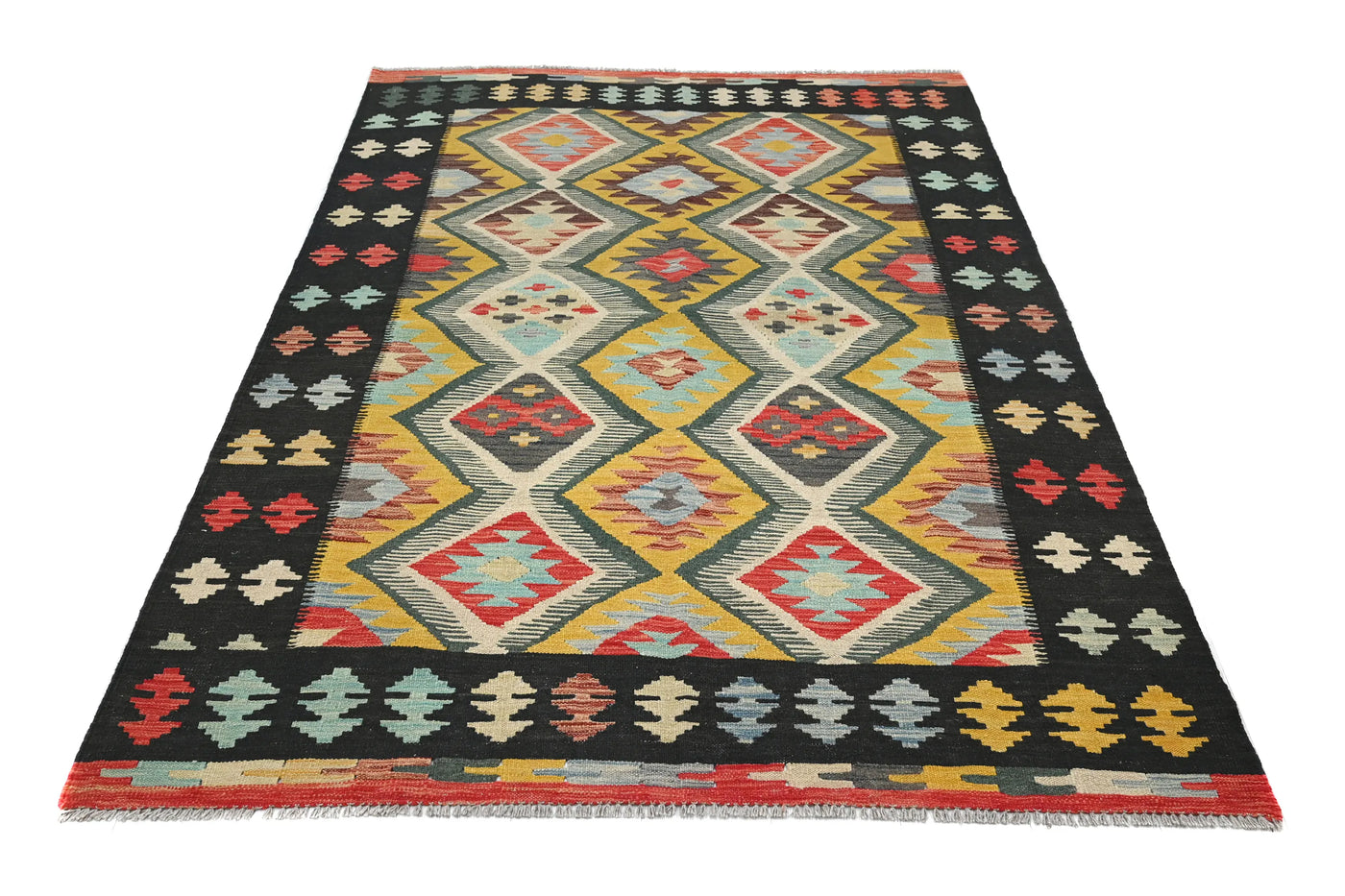 Kilim Afghan Rug – Navy Crest