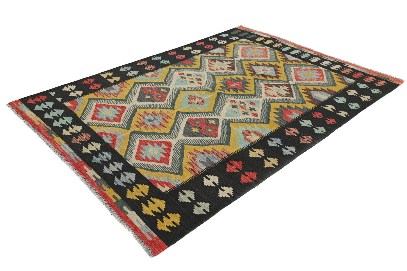 Kilim Afghan Rug – Navy Crest