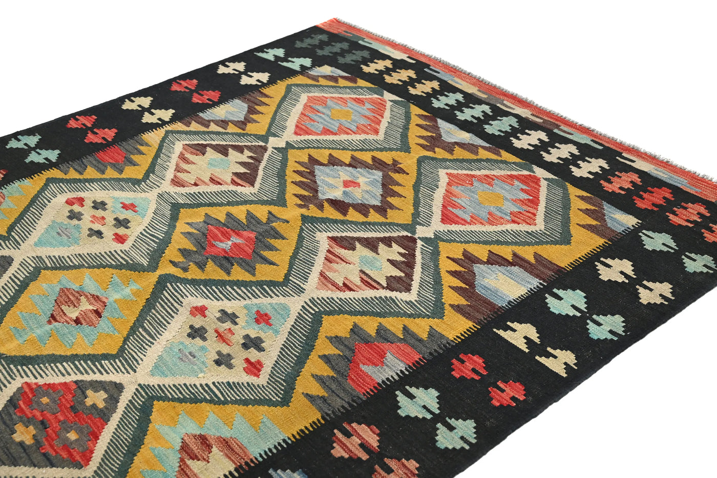 Kilim Afghan Rug – Navy Crest