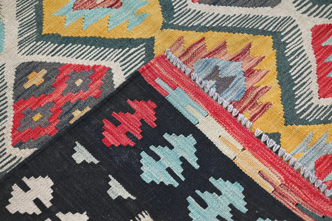 Kilim Afghan Rug – Navy Crest