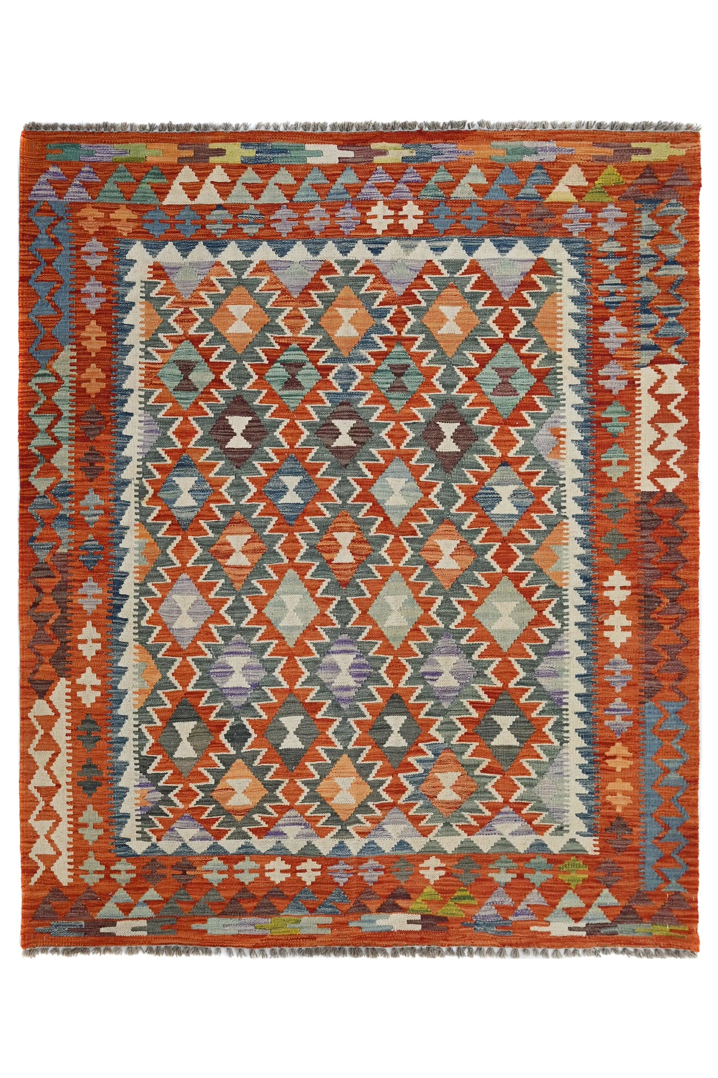 Kilim Afghan Rug – Oatmeal Triptych