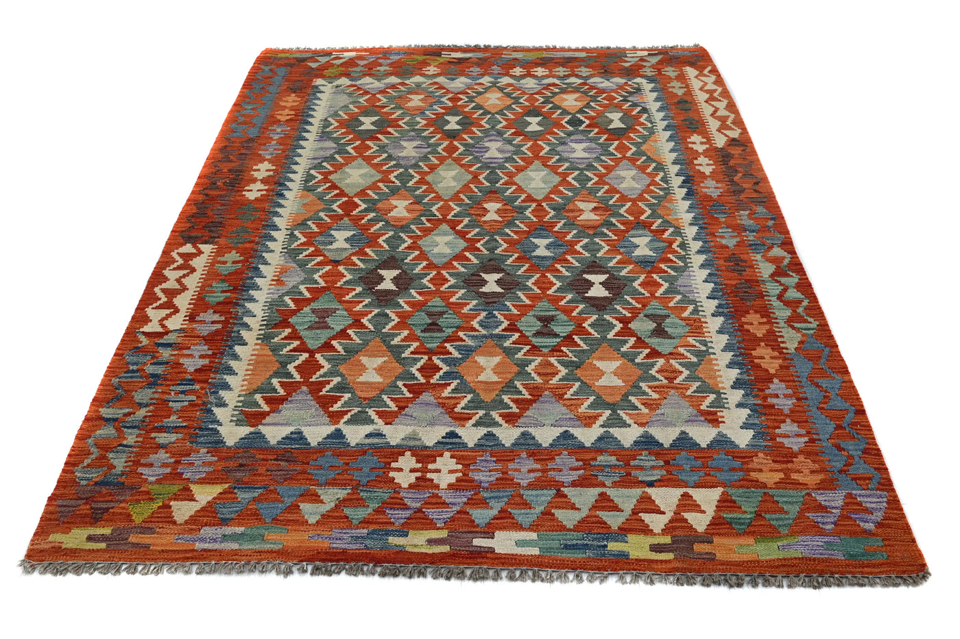 Kilim Afghan Rug – Oatmeal Triptych