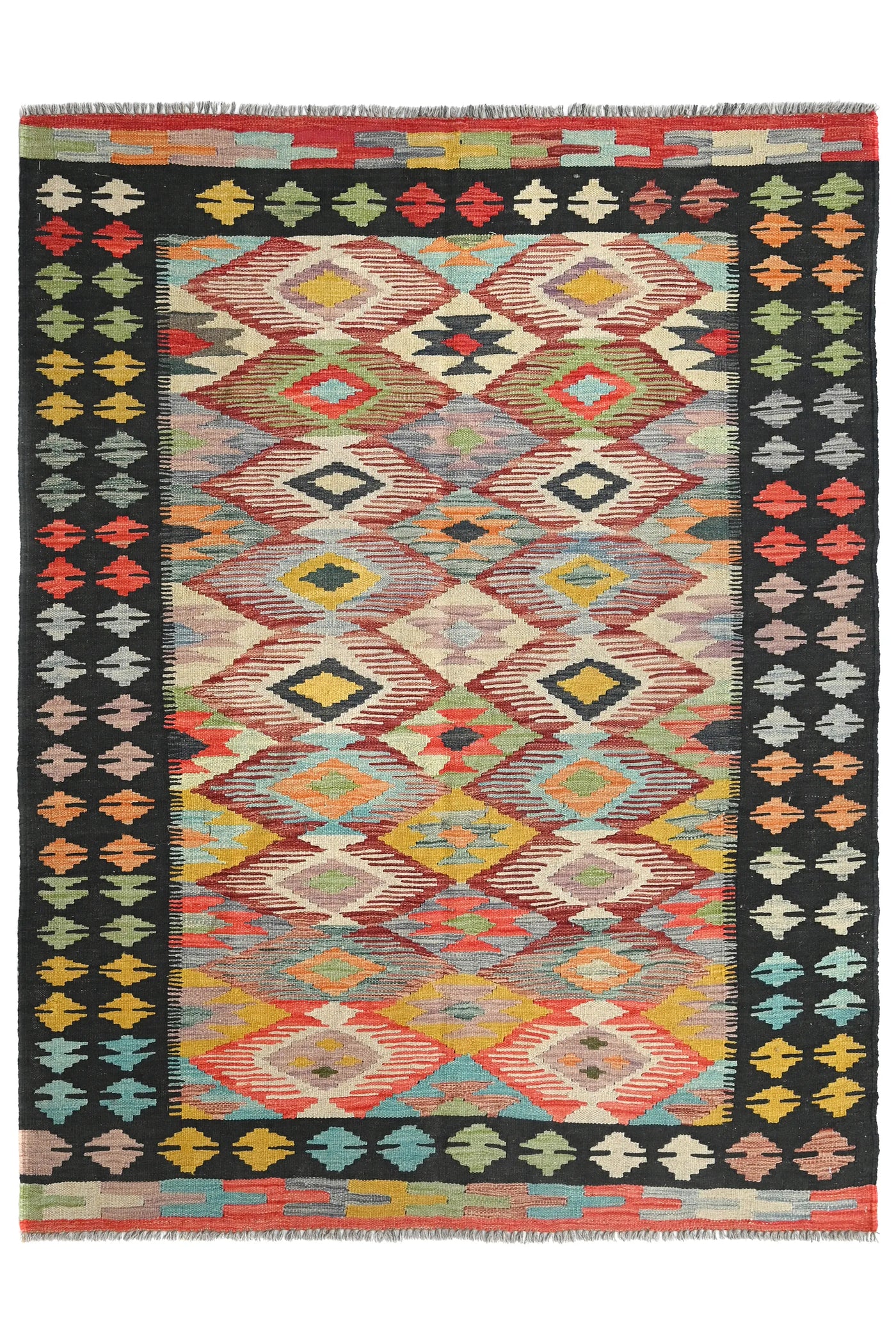Kilim Afghan Rug – Azure Geometry