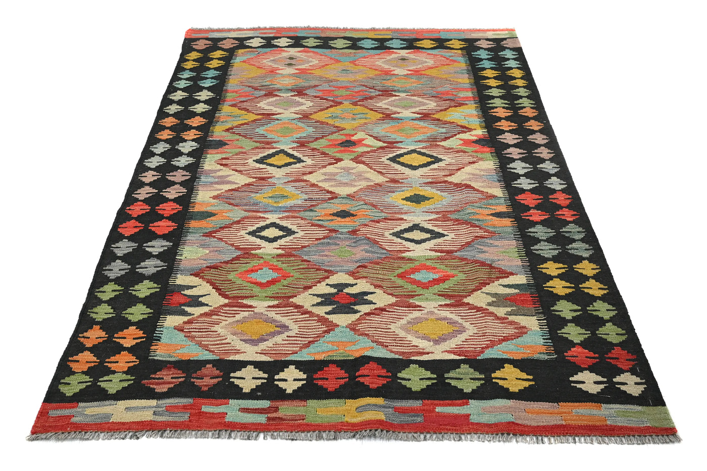 Kilim Afghan Rug – Azure Geometry
