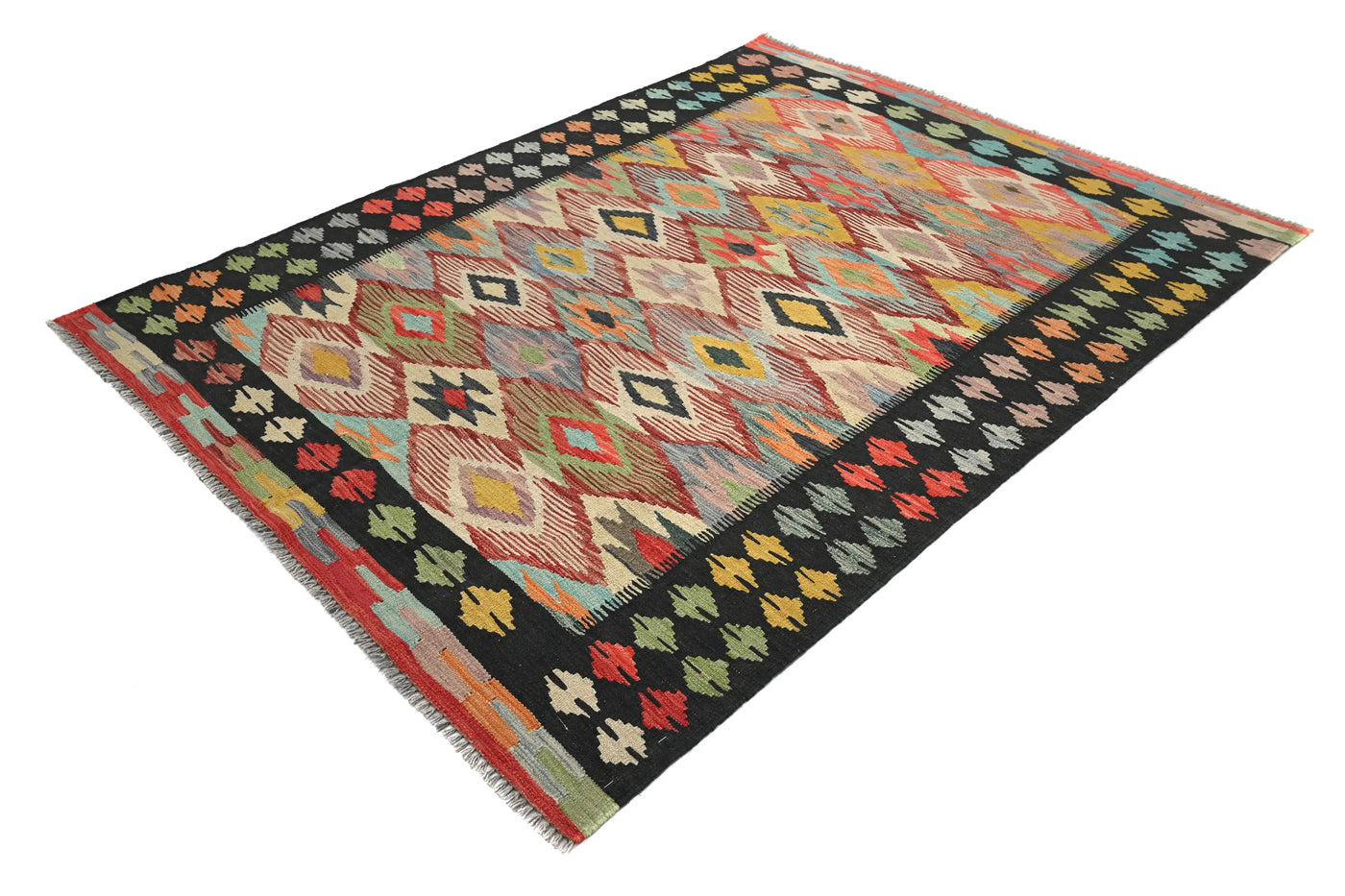 Kilim Afghan Rug – Azure Geometry