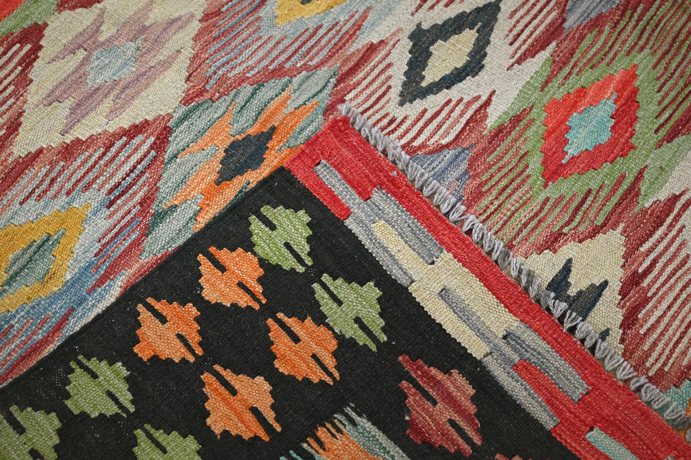 Kilim Afghan Rug – Azure Geometry