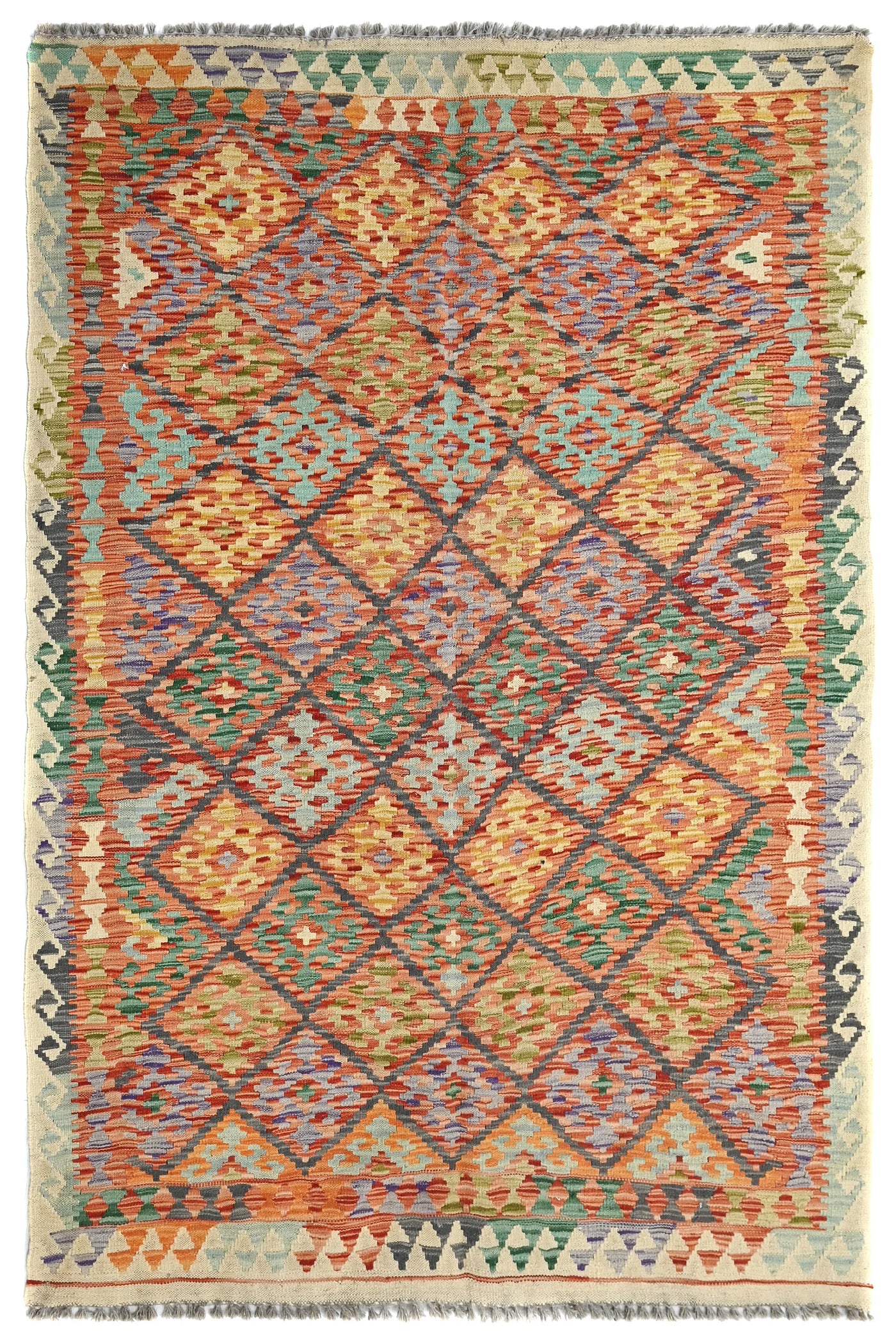 Kilim Afghan Rug – Azure Diamond