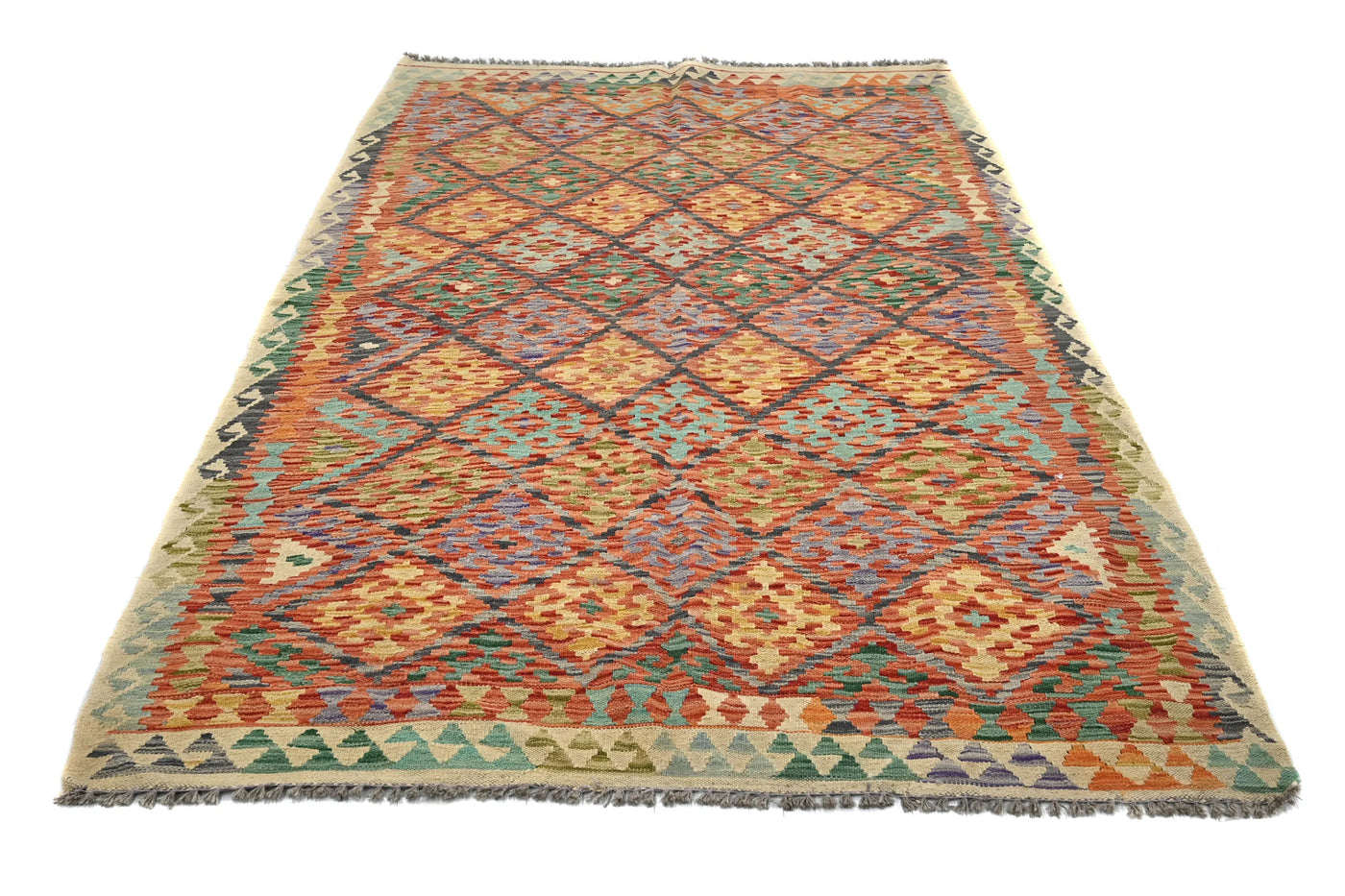 Kilim Afghan Rug – Azure Diamond
