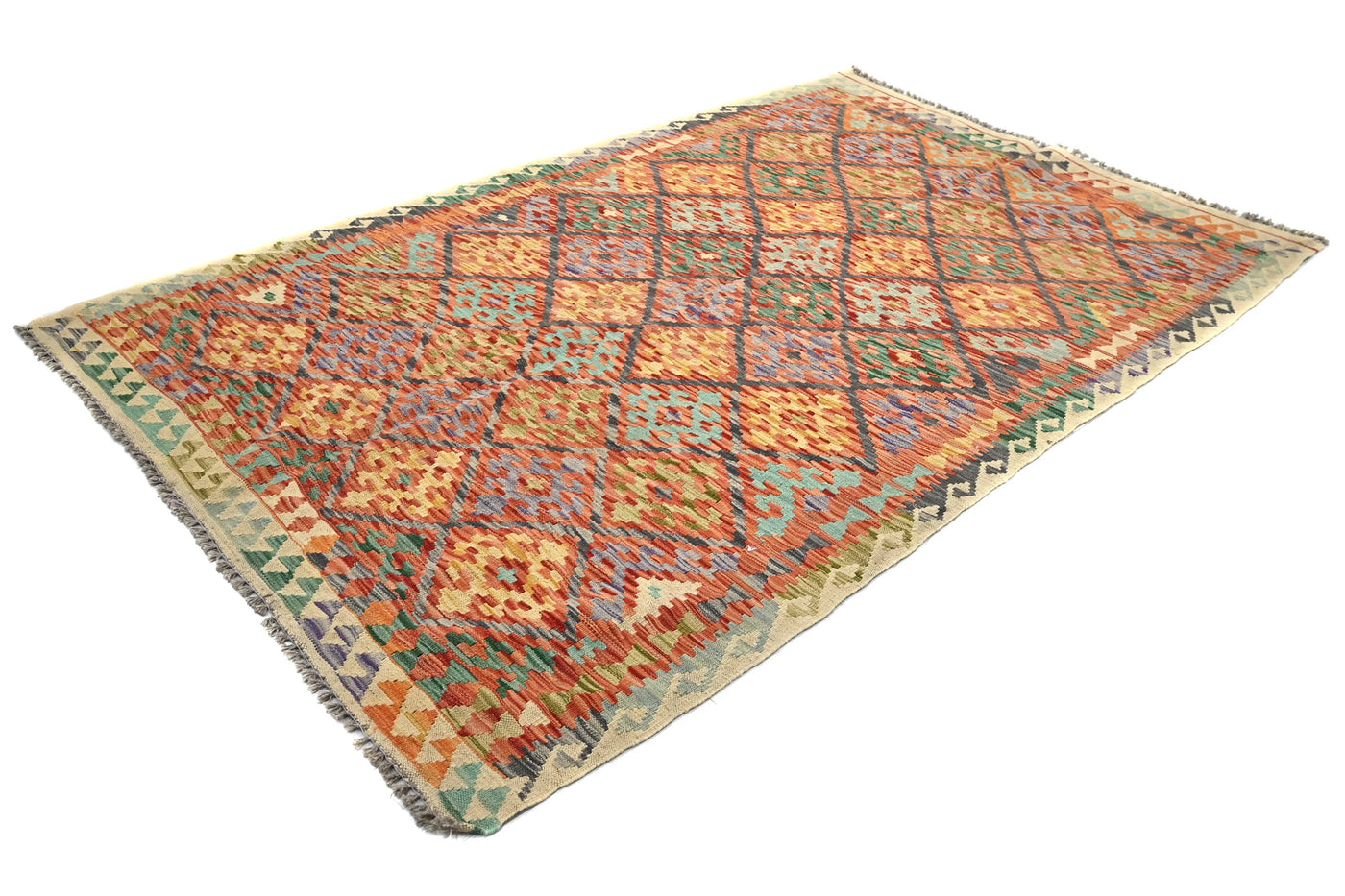 Kilim Afghan Rug – Azure Diamond