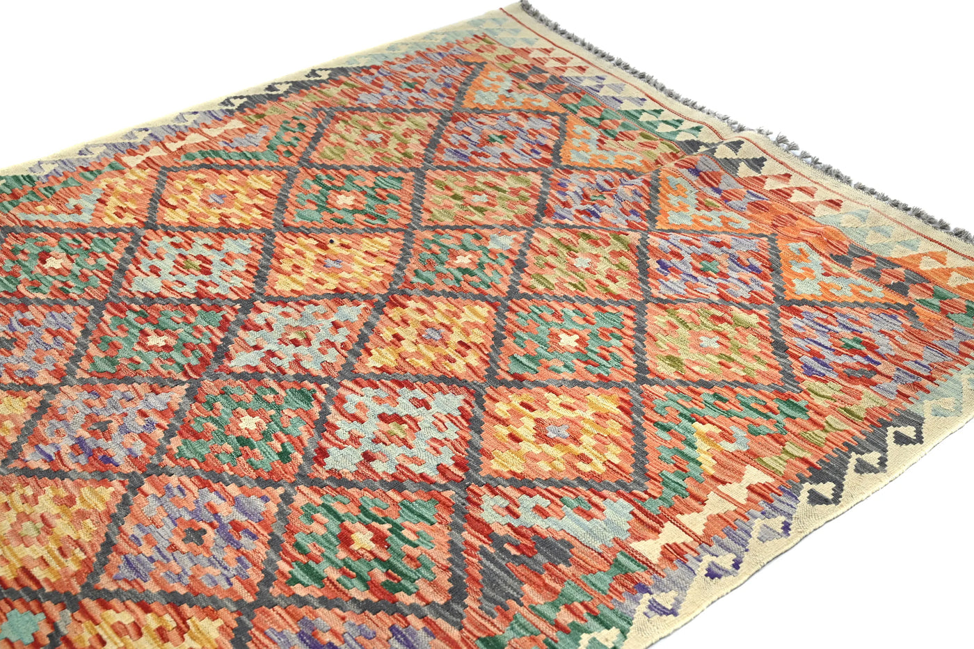 Kilim Afghan Rug – Azure Diamond