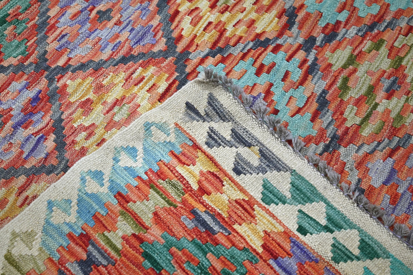 Kilim Afghan Rug – Azure Diamond