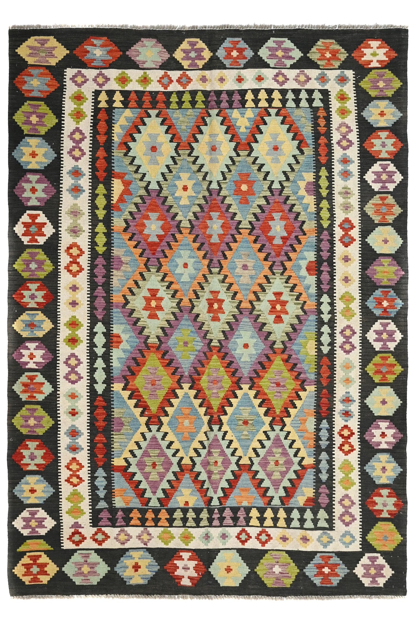 Kilim Afghan Rug – Graphite Trellis