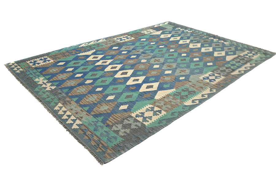 Hand-woven Afghan Kilim Rug, 201 x 295 cm