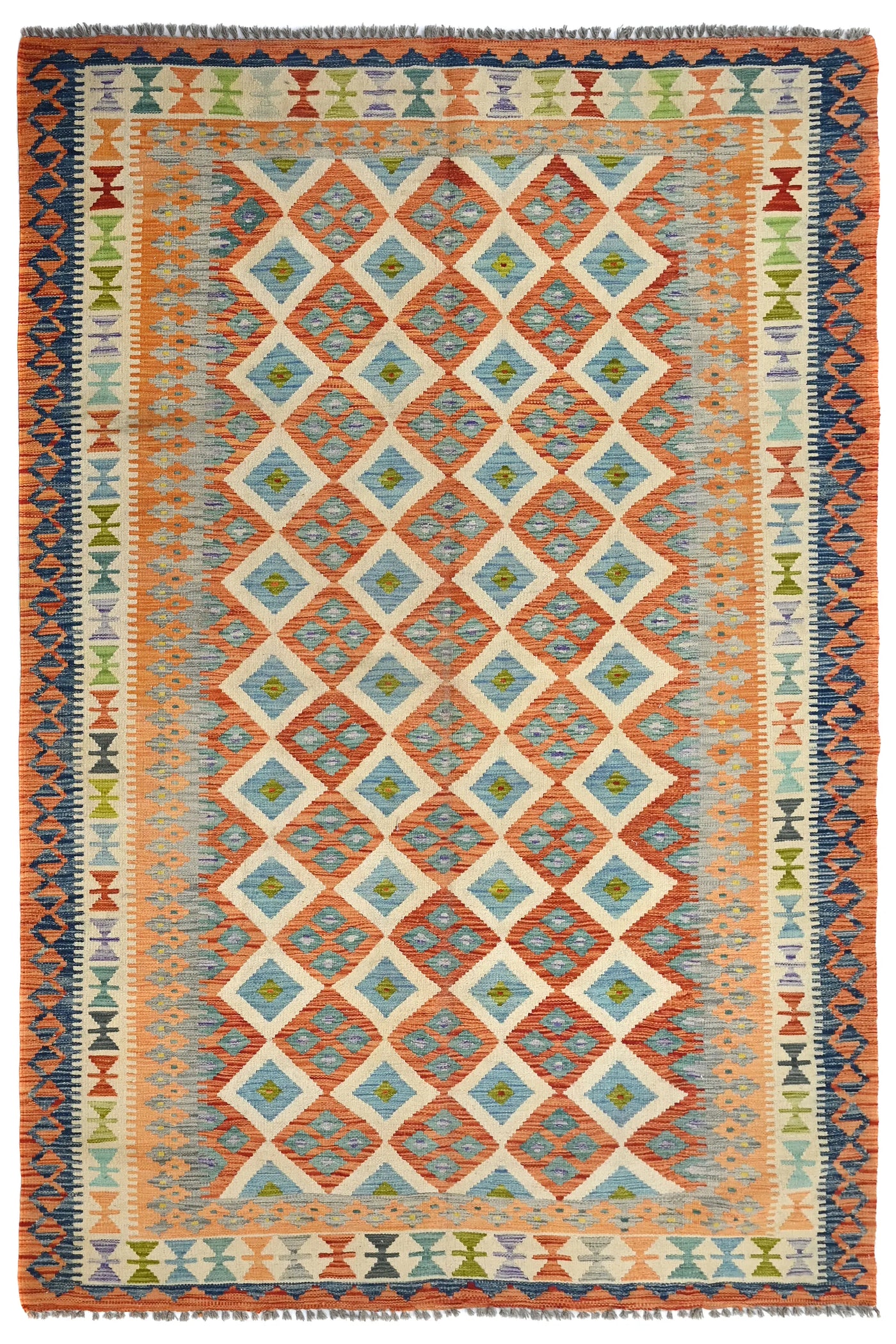 Kilim Afghan Rug – Terracotta Diamond