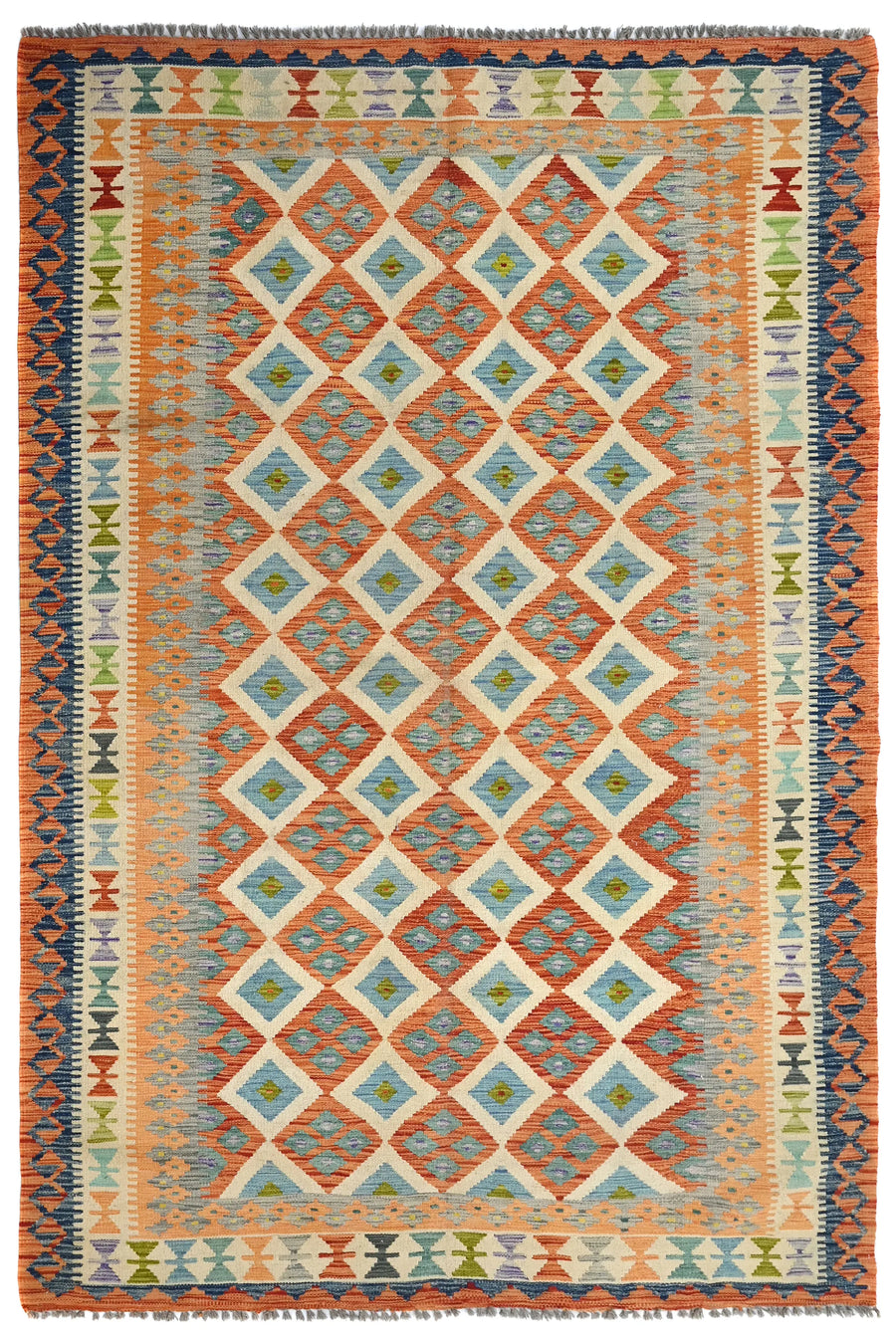 Kilim Afghan Rug – Terracotta Diamond