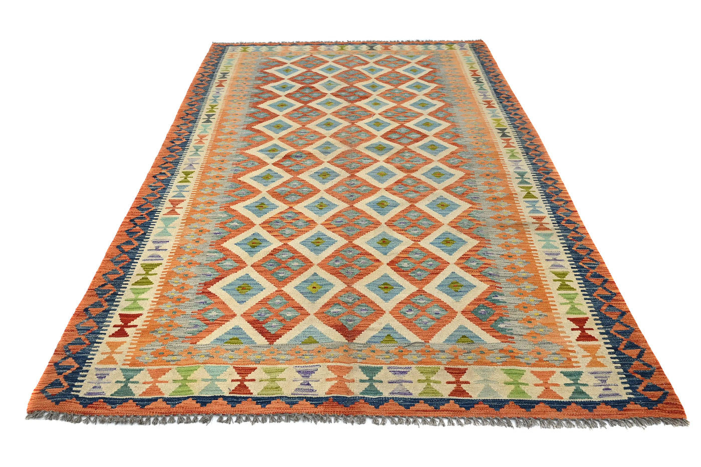 Kilim Afghan Rug – Terracotta Diamond