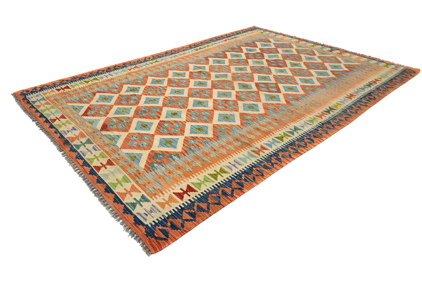 Kilim Afghan Rug – Terracotta Diamond