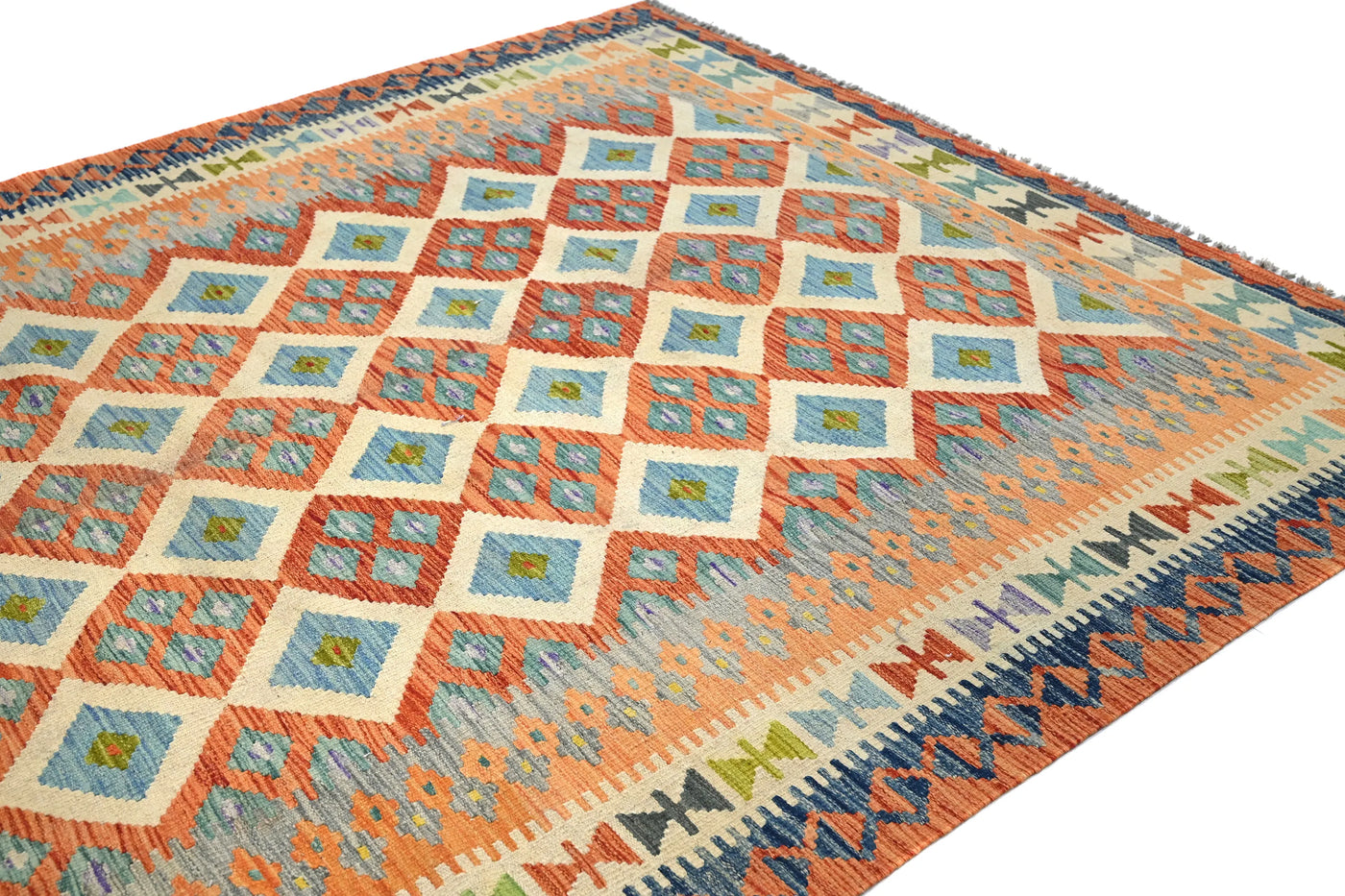 Kilim Afghan Rug – Terracotta Diamond