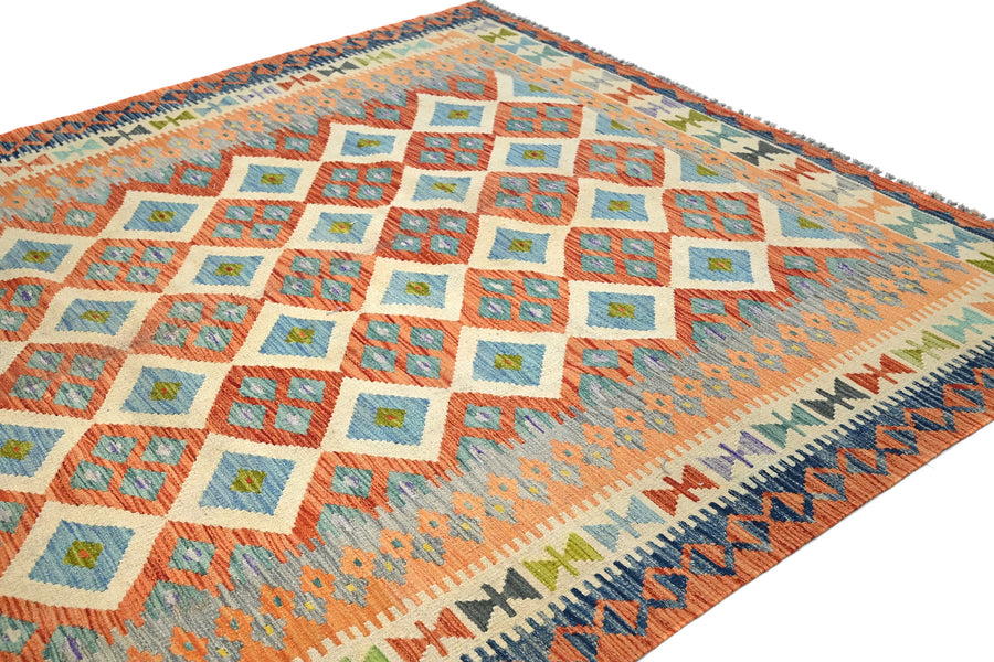 Kilim Afghan Rug – Terracotta Diamond