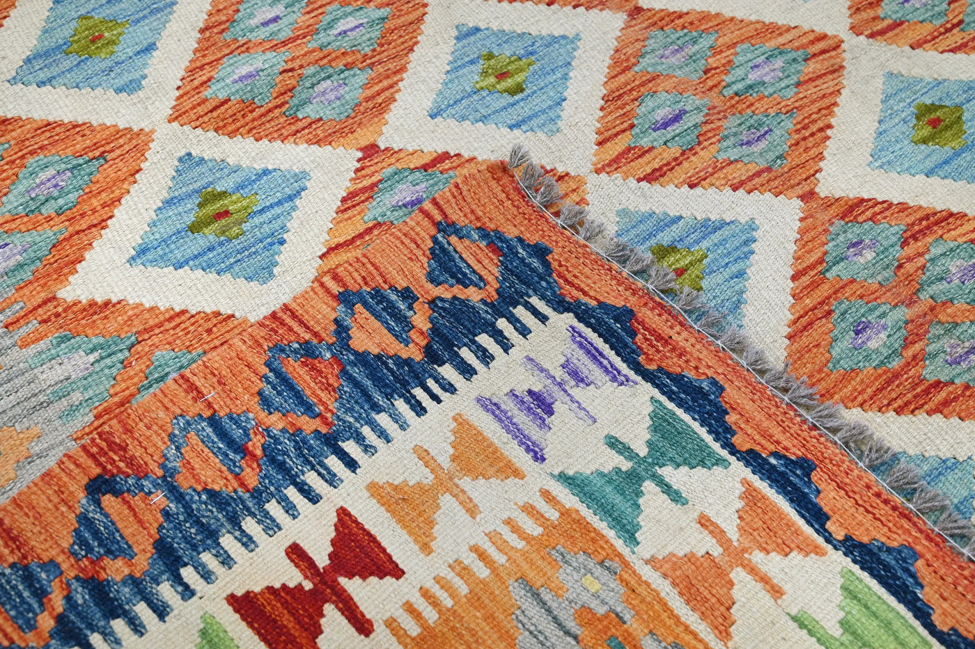 Kilim Afghan Rug – Terracotta Diamond