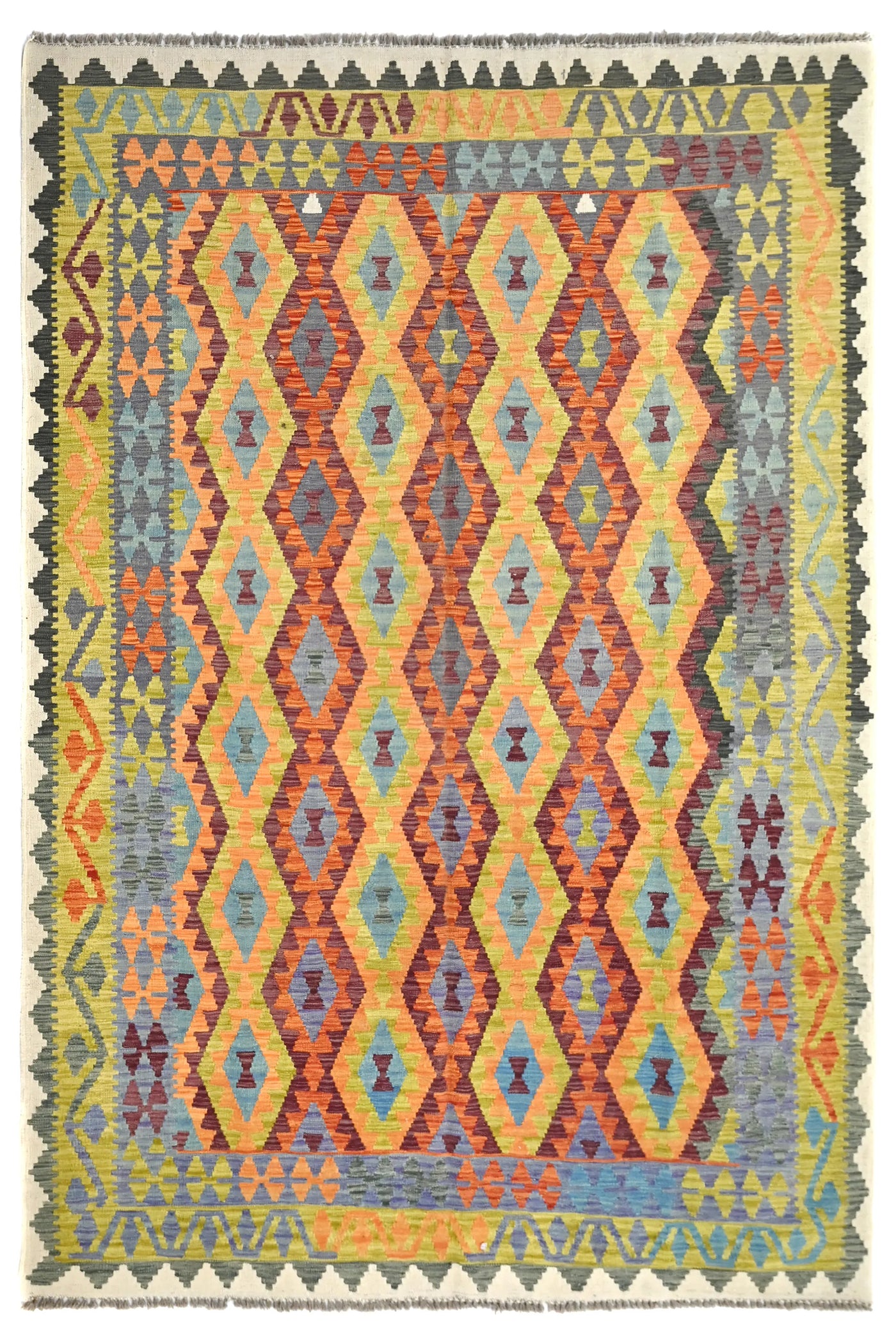 Kilim Afghan Rug – Aqua Crest