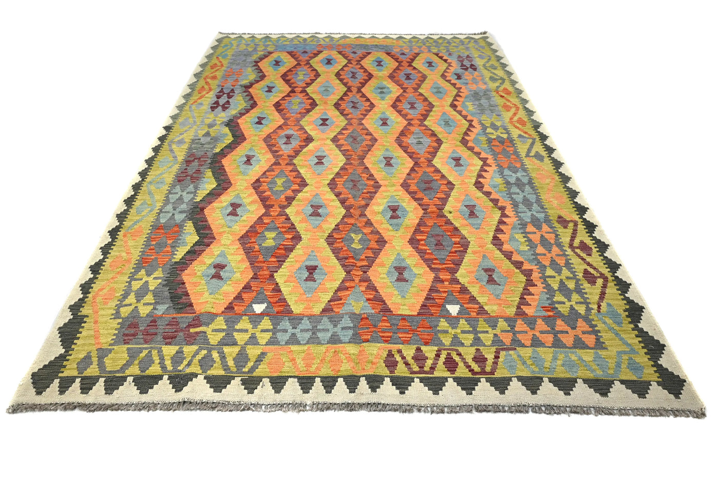 Kilim Afghan Rug – Aqua Crest