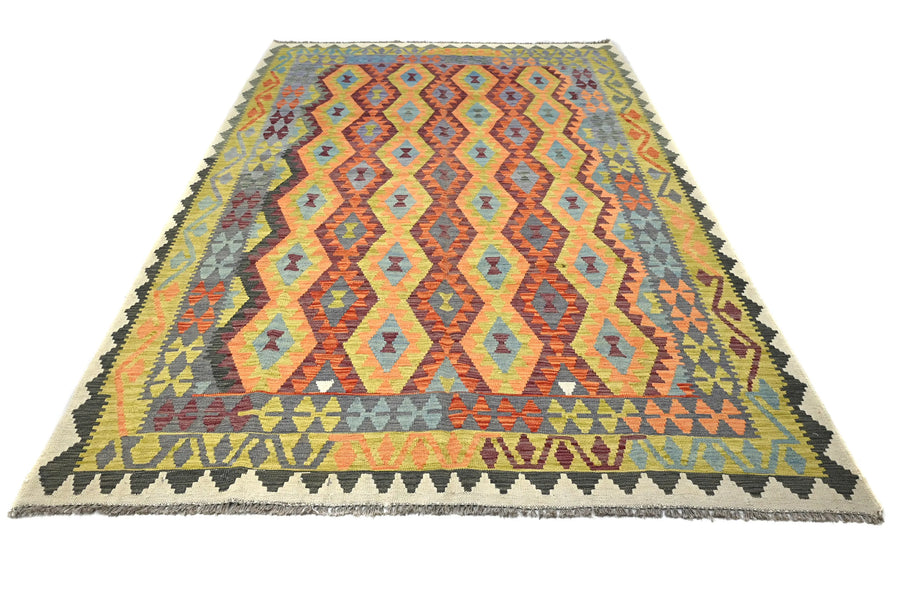 Hand-woven Afghan Kilim Rug, 207 x 308 cm