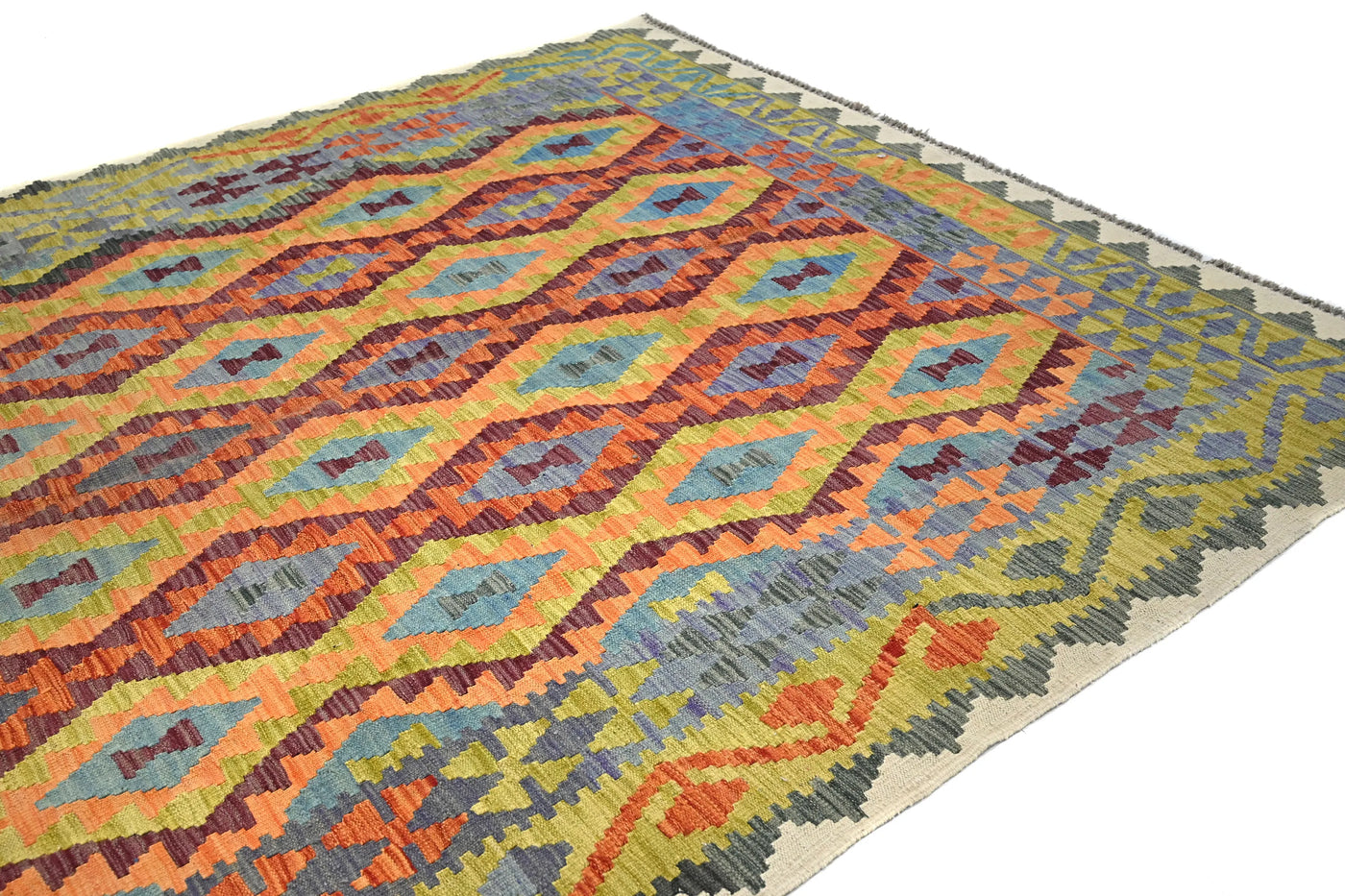 Kilim Afghan Rug – Aqua Crest
