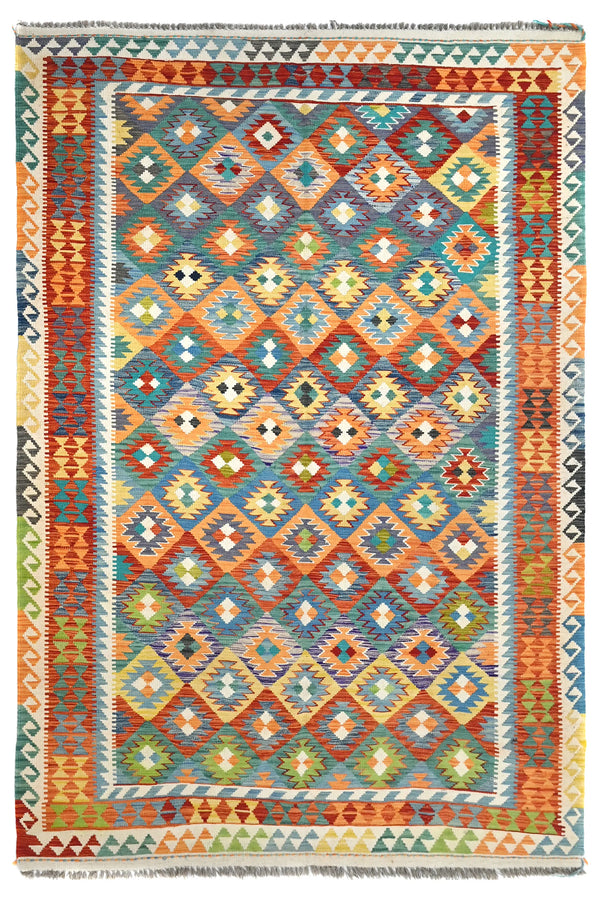 Hand-woven Afghan Kilim Rug, 209 x 312 cm