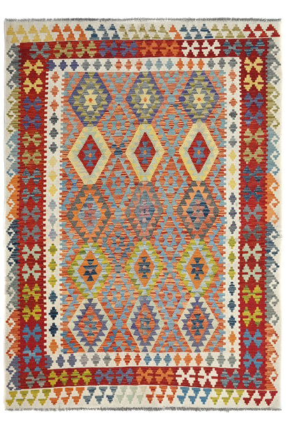 Hand-woven Afghan Kilim Rug, 206 x 290 cm