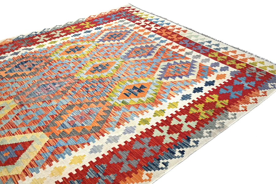 Hand-woven Afghan Kilim Rug, 206 x 290 cm