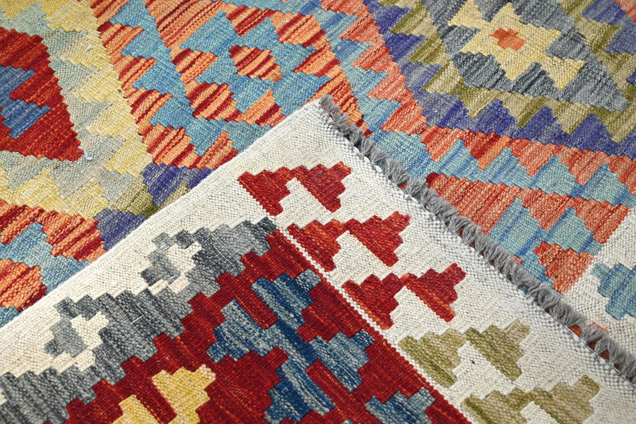 Hand-woven Afghan Kilim Rug, 206 x 290 cm