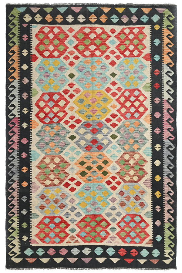 Hand-woven Afghan Kilim Rug, 195 x 303 cm