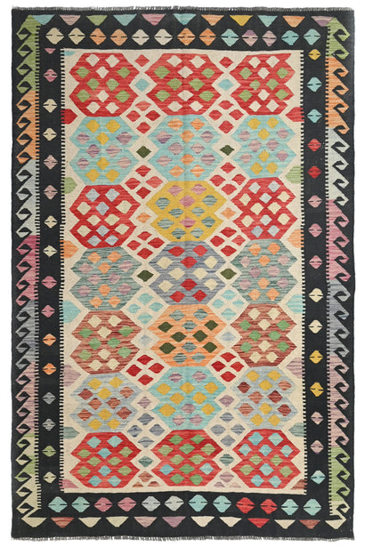 Hand-woven Afghan Kilim Rug, 195 x 303 cm