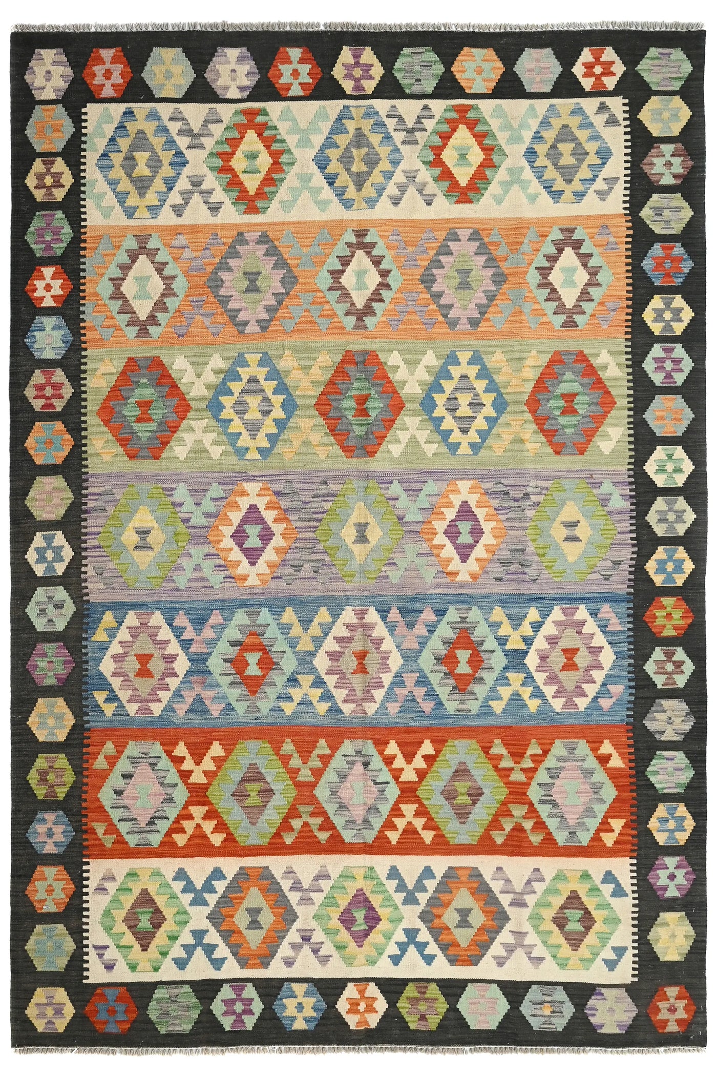Kilim Afghan Rug – Teal Horizon