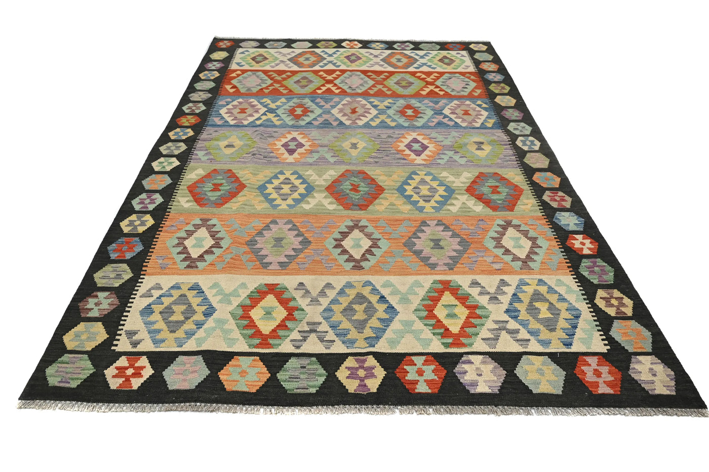 Kilim Afghan Rug – Teal Horizon