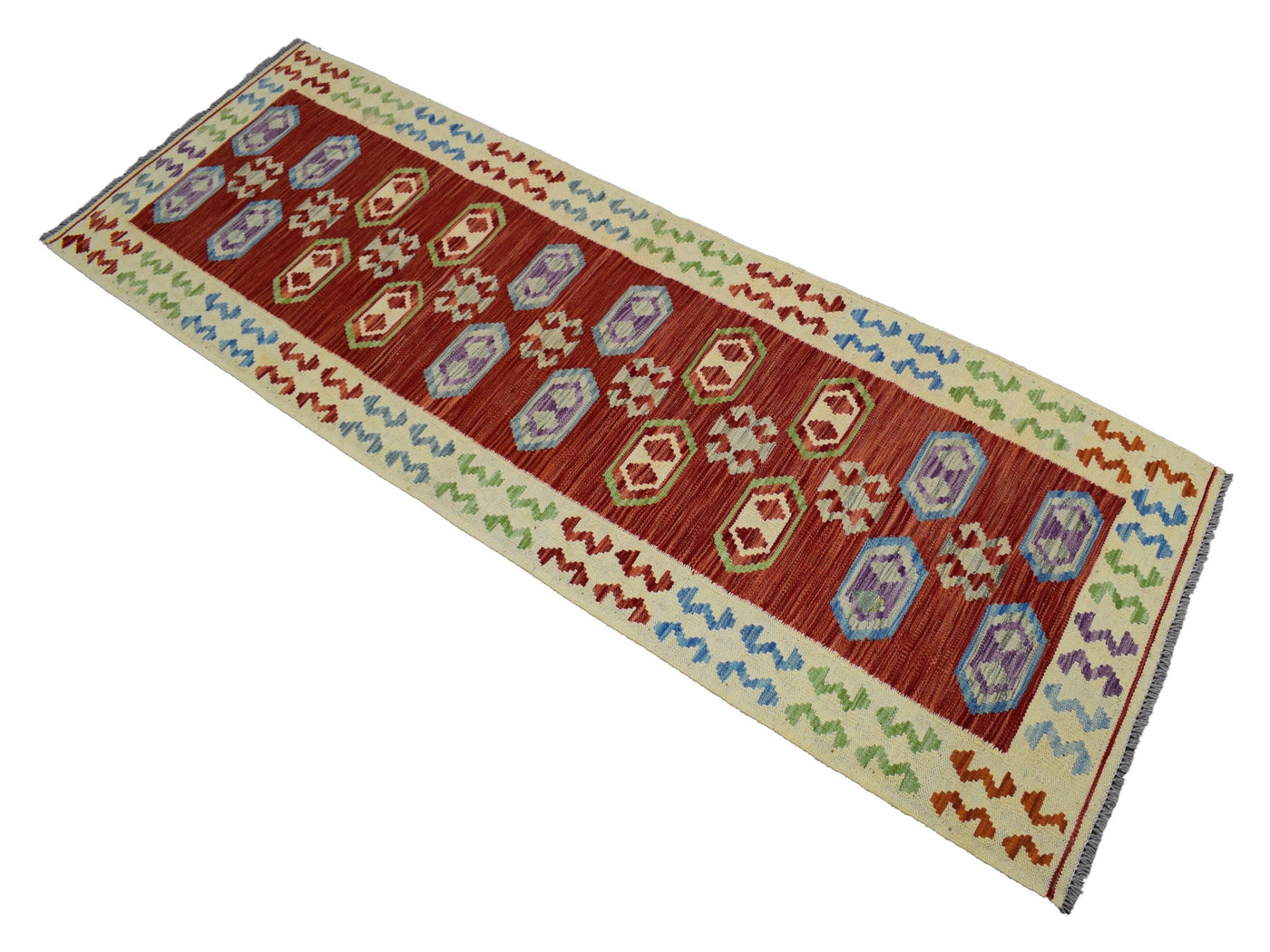 Kilim Afghan Runner Rug – Persimmon Geometry
