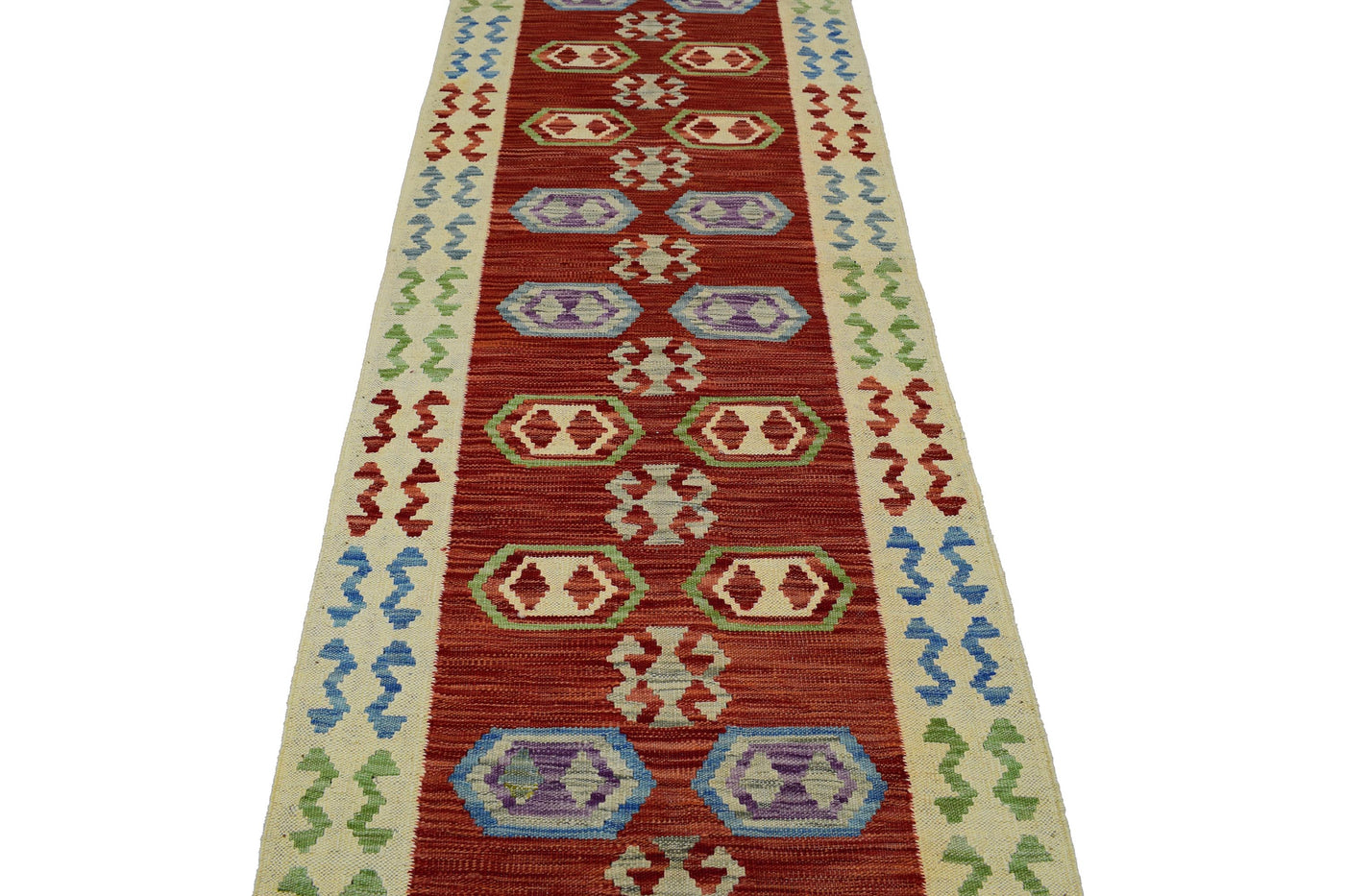 Kilim Afghan Runner Rug – Persimmon Geometry