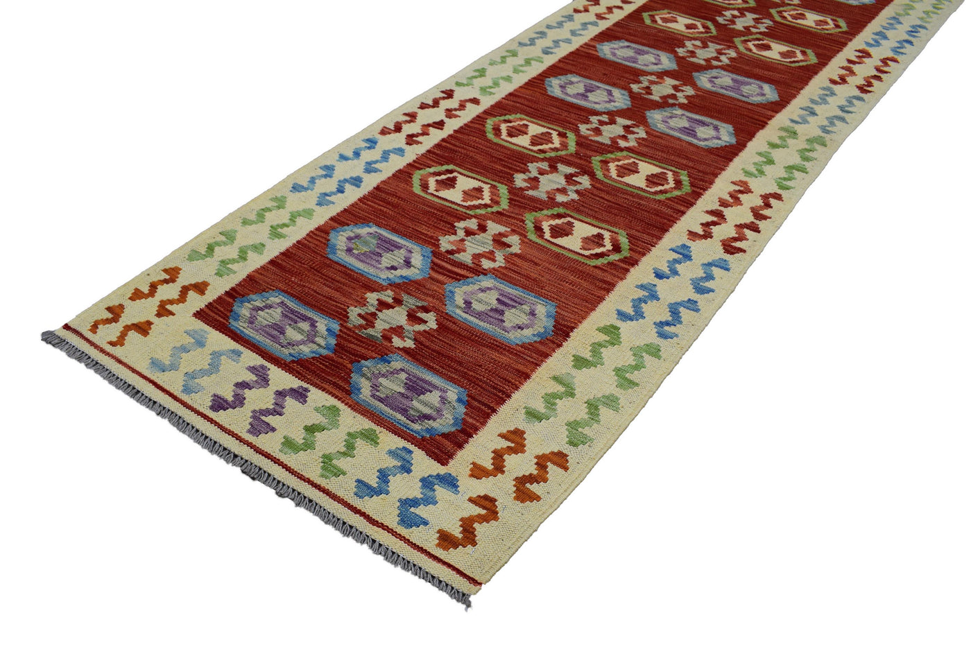 Kilim Afghan Runner Rug – Persimmon Geometry