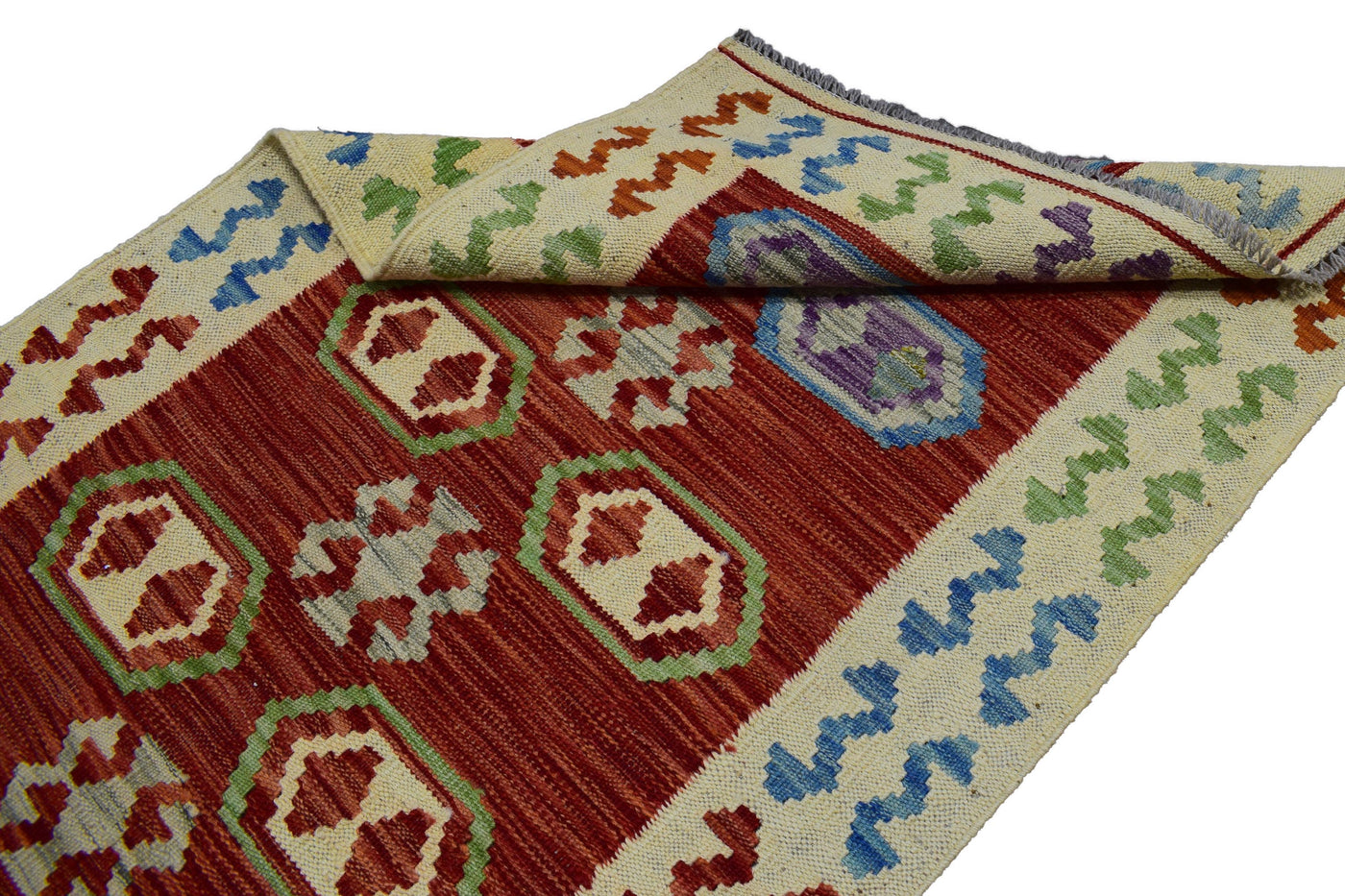 Kilim Afghan Runner Rug – Persimmon Geometry