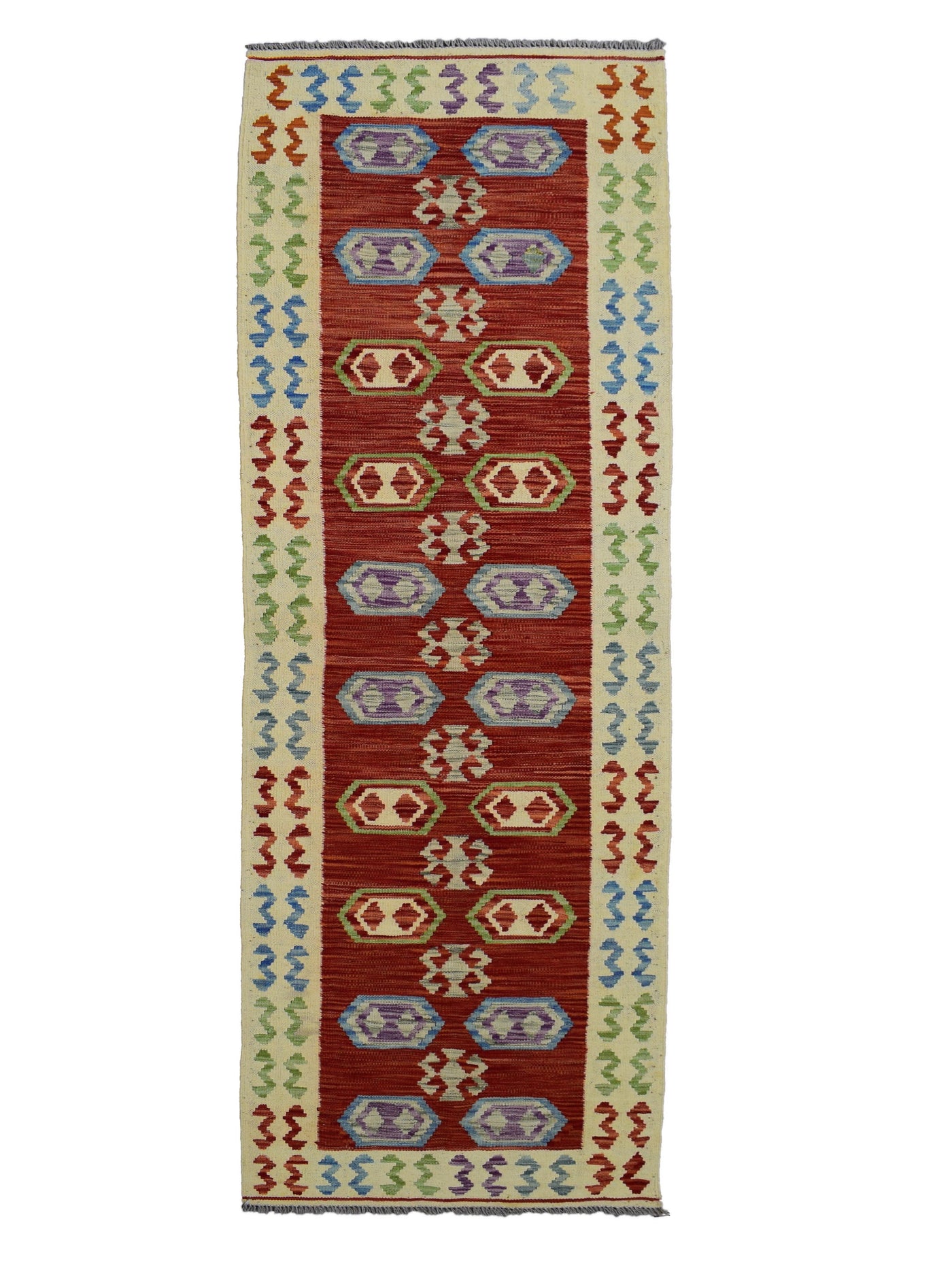 Kilim Afghan Runner Rug – Persimmon Geometry
