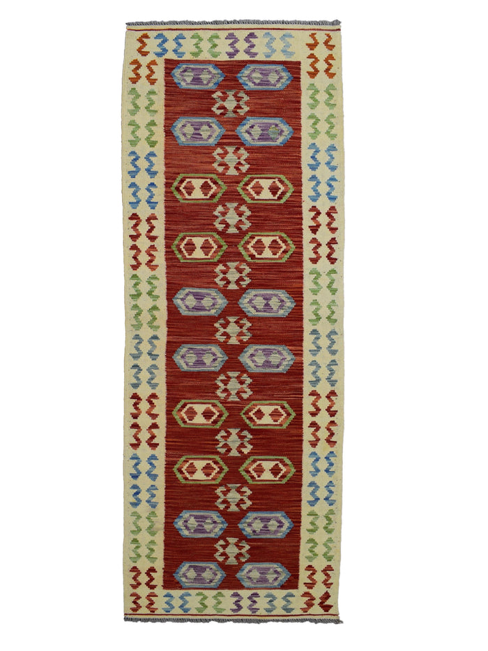 Kilim Afghan Runner Rug – Persimmon Geometry