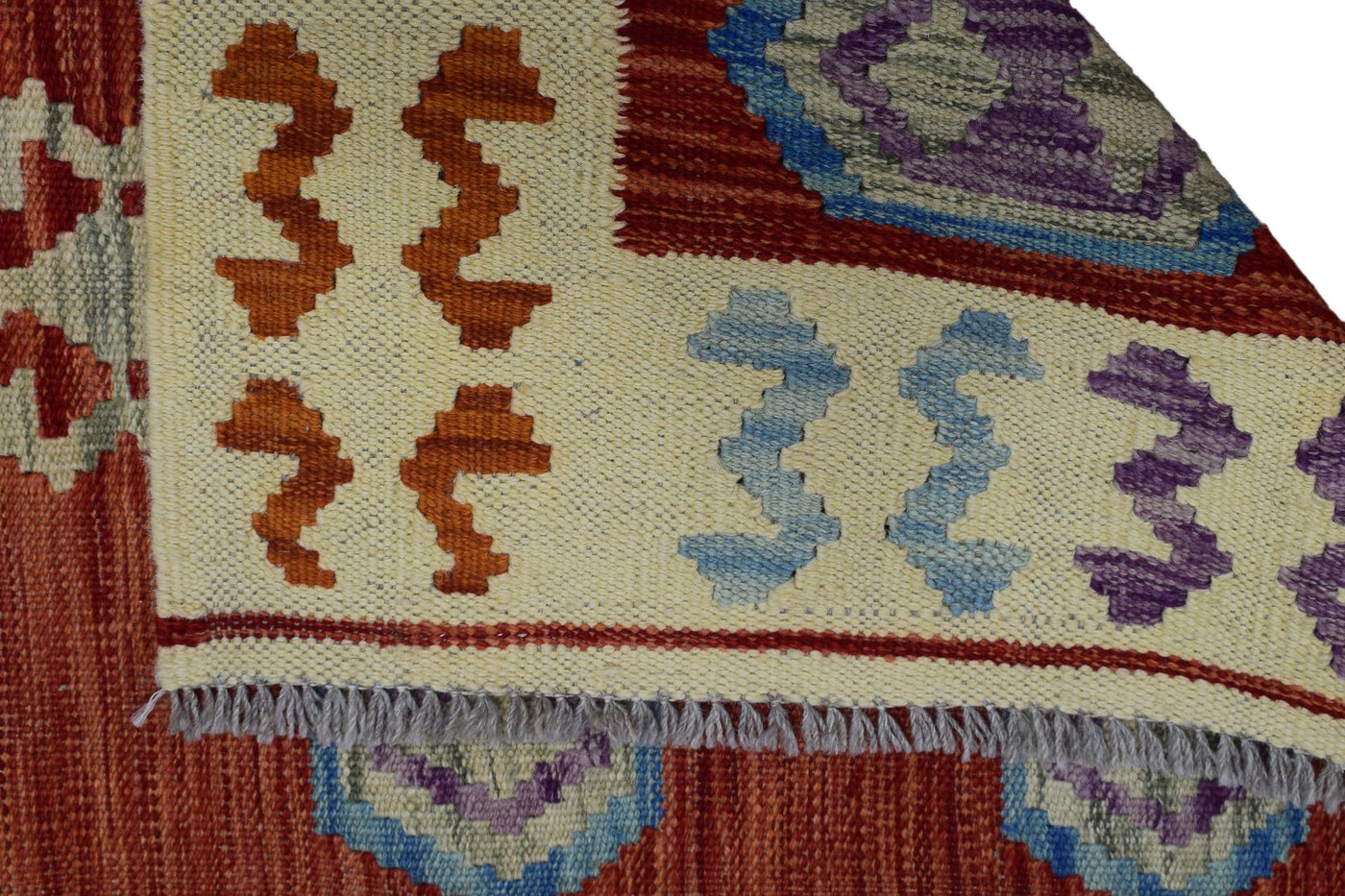 Kilim Afghan Runner Rug – Persimmon Geometry