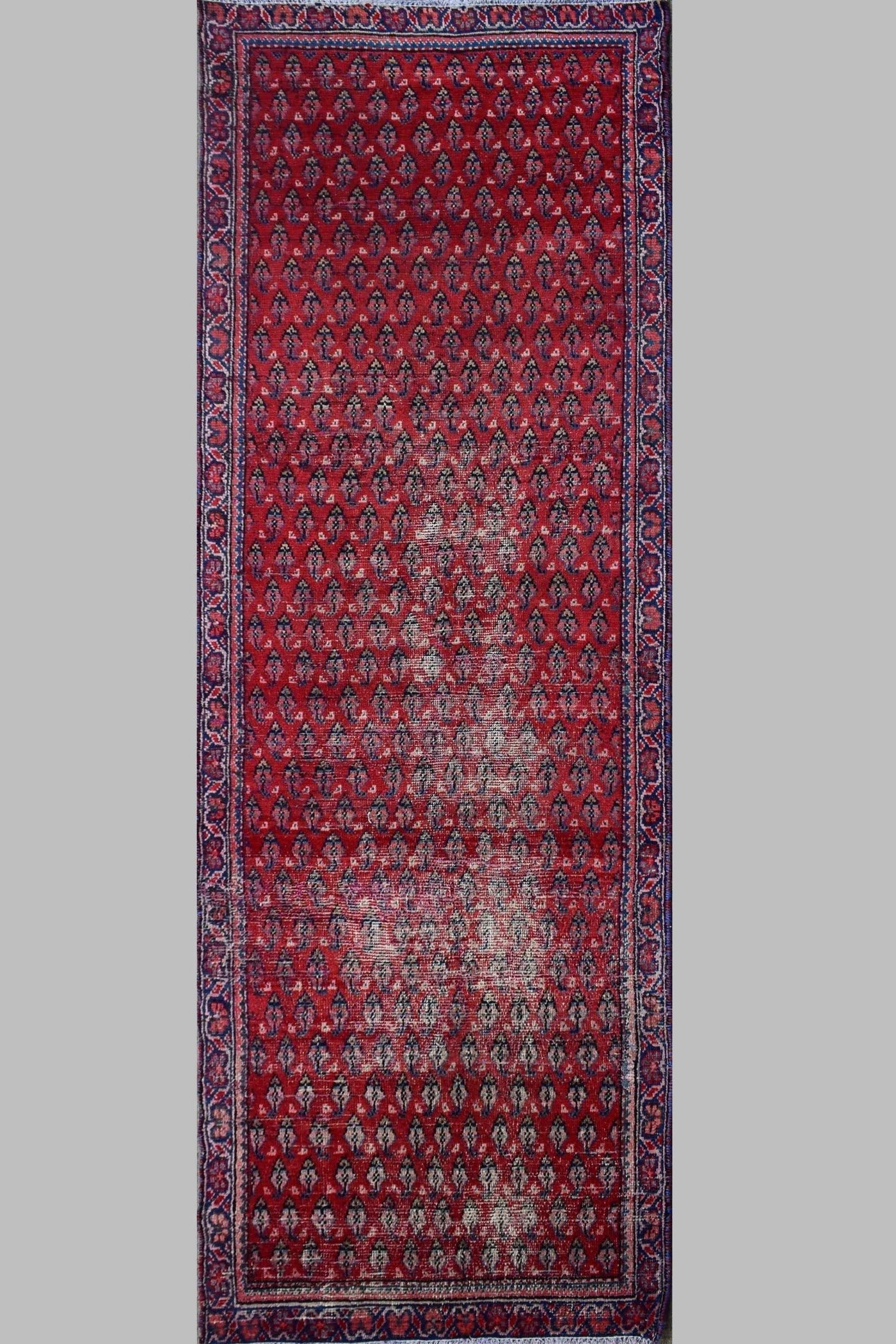Hand knotted vintage Persian Shiraz runner rug 104 x 295 cm red wool NZ