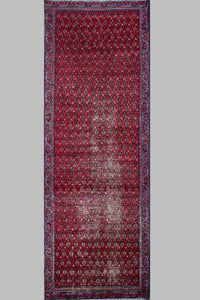 Hand knotted vintage Persian Shiraz runner rug 104 x 295 cm red wool NZ