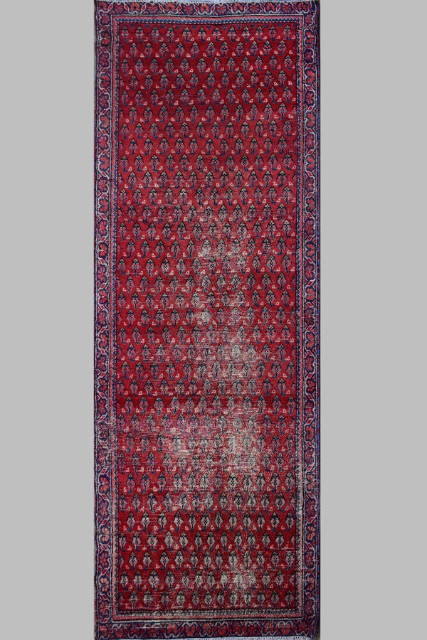 Hand knotted vintage Persian Shiraz runner rug 104 x 295 cm red wool NZ