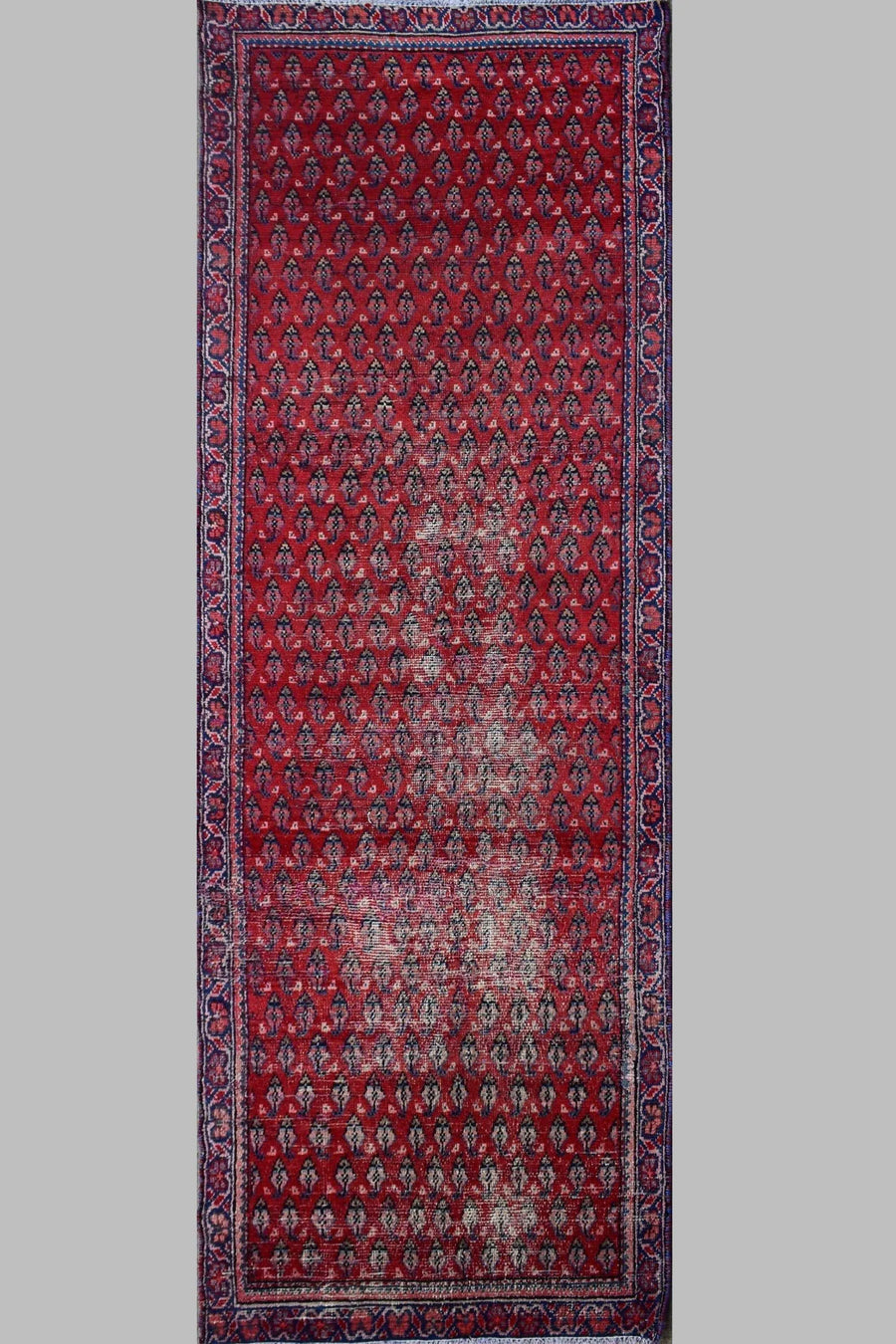 Hand knotted vintage Persian Shiraz runner rug 104 x 295 cm red wool NZ