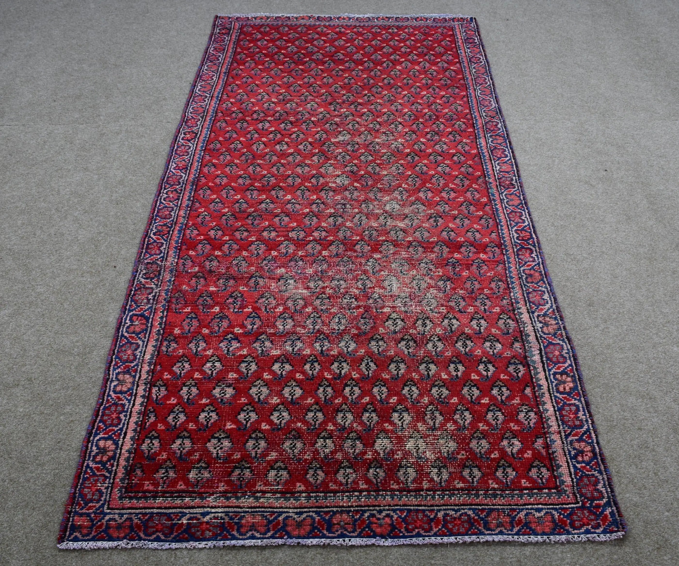 Vintage Persian Shiraz runner rug red geometric pattern 104x295cm