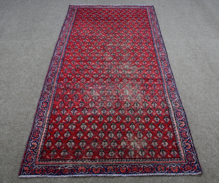 Vintage Persian Shiraz runner rug red geometric pattern 104x295cm