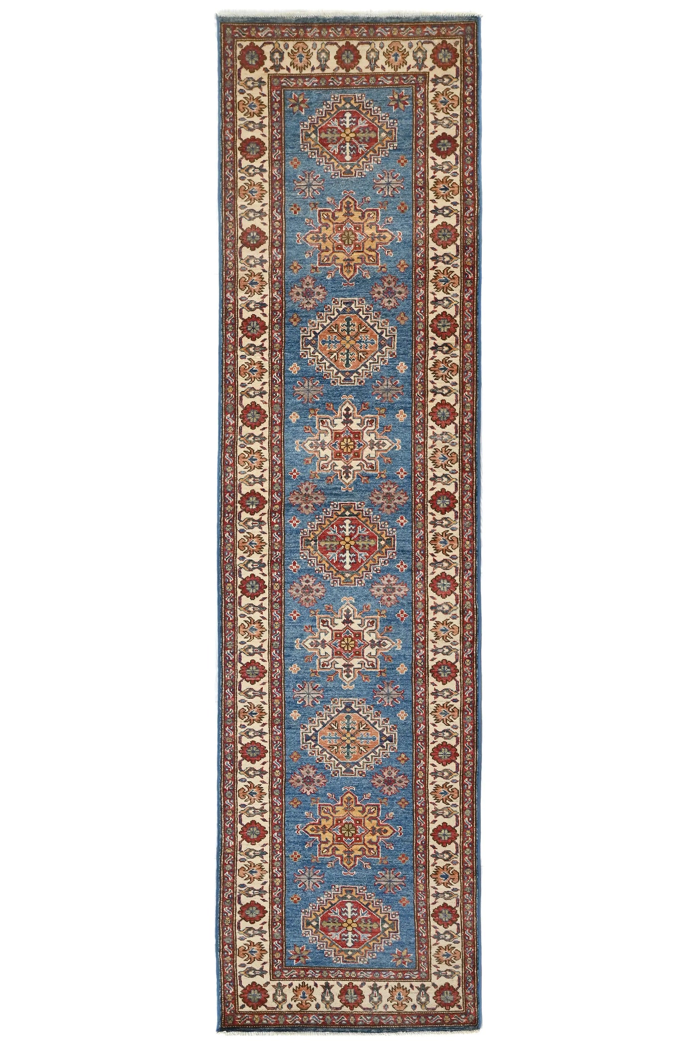 Super Kazak Afghan Runner Rug – Cerulean Lozenge